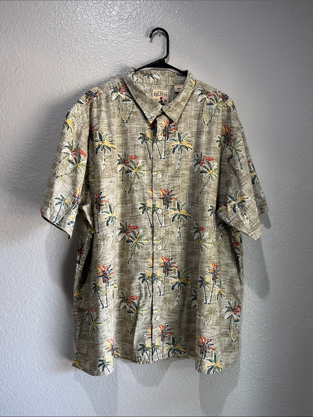Red Head Men’s Beige Tropical Palm Short-Sleeve Button-Up Shirt Sz 3XL Floral